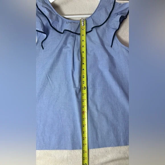 J Crew Womens s14 Ruffle Blouse Cotton Poplin Feminine Nautical Blue 100% cotton - Picture 8 of 13